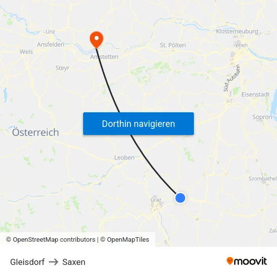 Gleisdorf to Saxen map