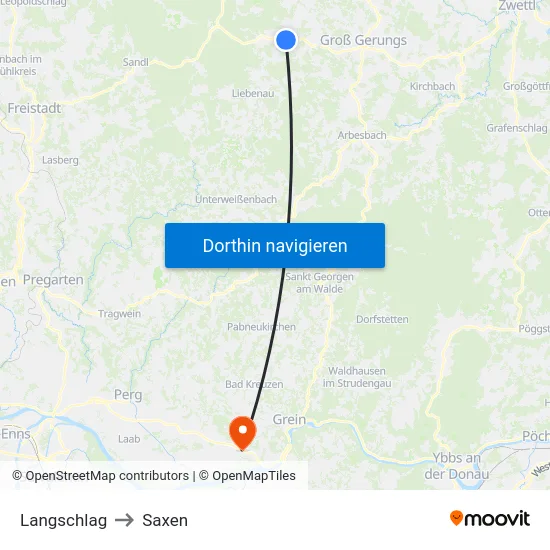 Langschlag to Saxen map