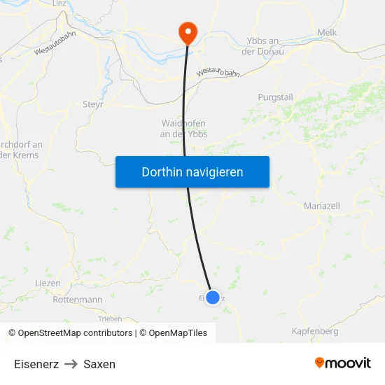 Eisenerz to Saxen map