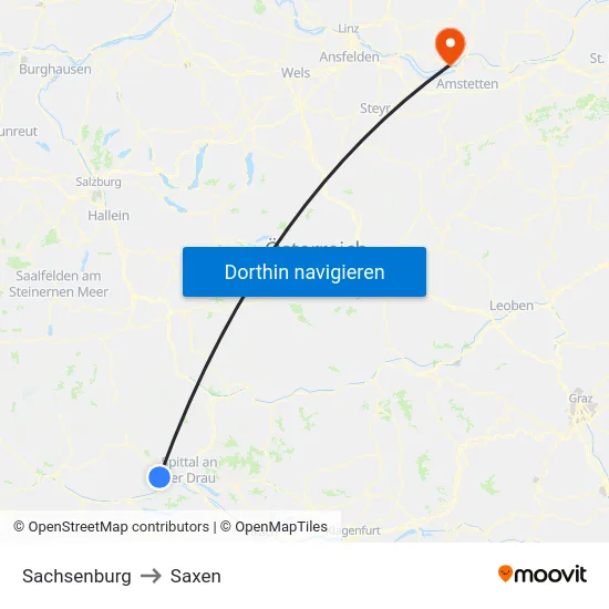 Sachsenburg to Saxen map