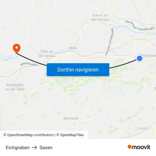 Eichgraben to Saxen map