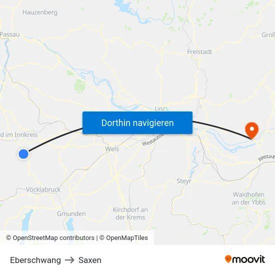 Eberschwang to Saxen map