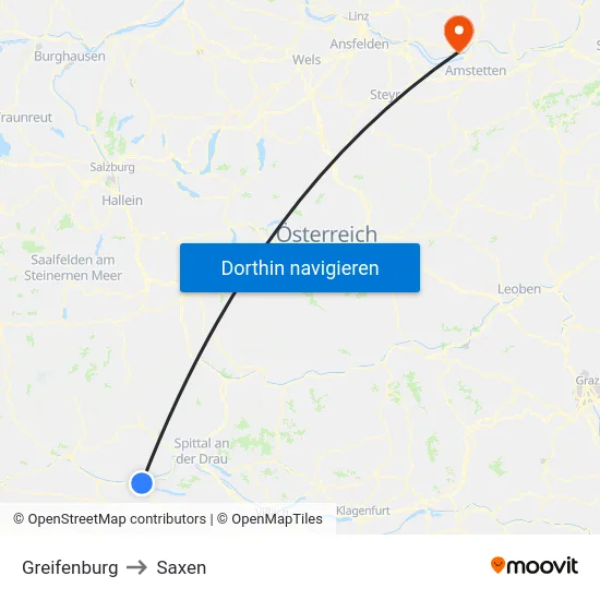 Greifenburg to Saxen map