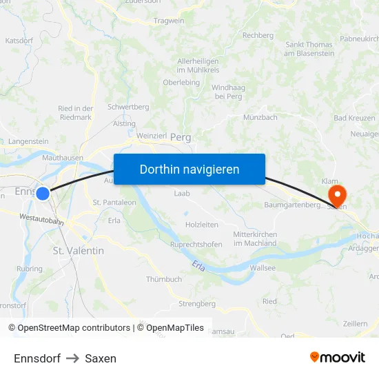 Ennsdorf to Saxen map