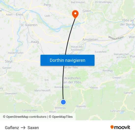 Gaflenz to Saxen map