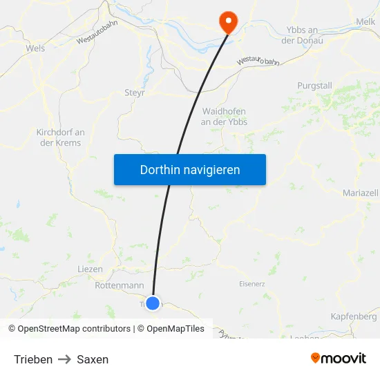 Trieben to Saxen map