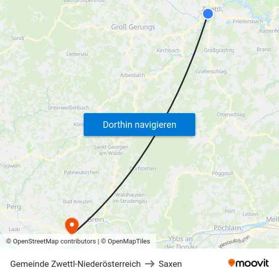Gemeinde Zwettl-Niederösterreich to Saxen map