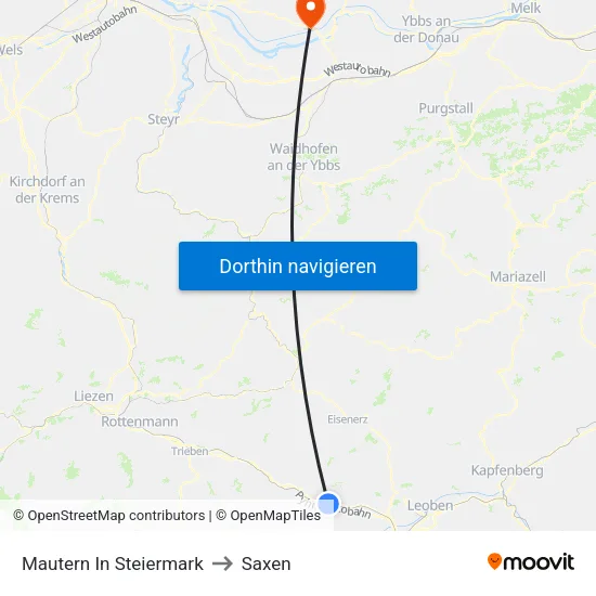 Mautern In Steiermark to Saxen map