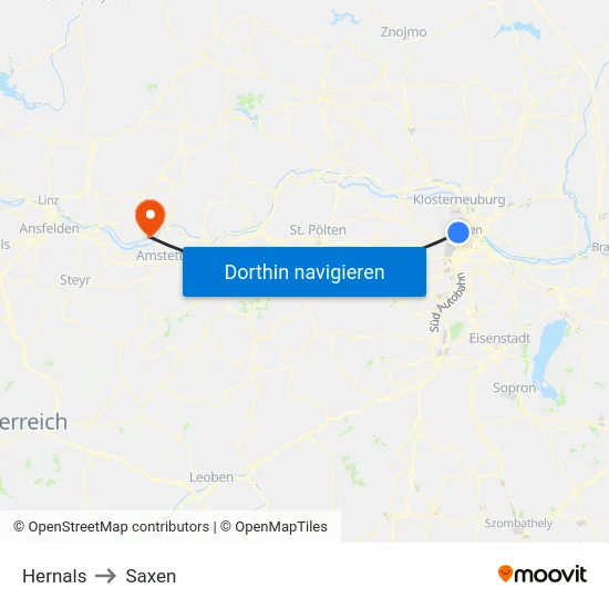 Hernals to Saxen map