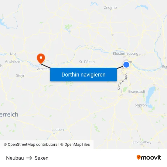 Neubau to Saxen map