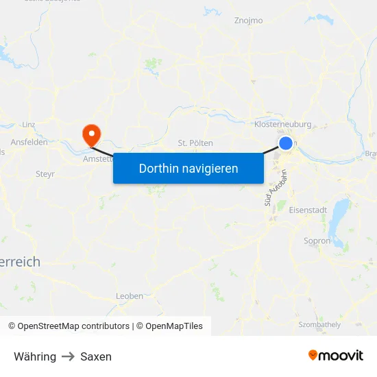 Währing to Saxen map