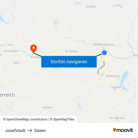 Josefstadt to Saxen map