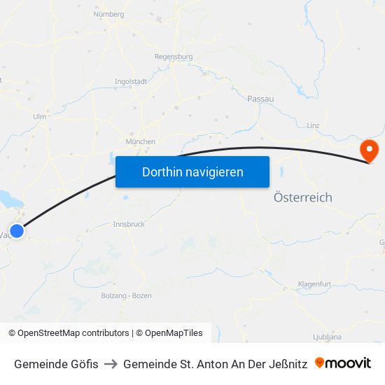 Gemeinde Göfis to Gemeinde St. Anton An Der Jeßnitz map