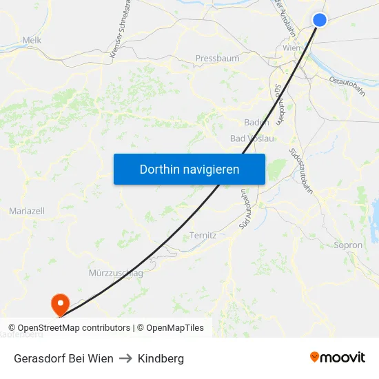 Gerasdorf Bei Wien to Kindberg map