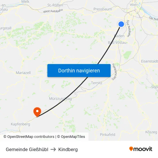 Gemeinde Gießhübl to Kindberg map