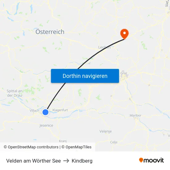 Velden am Wörther See to Kindberg map