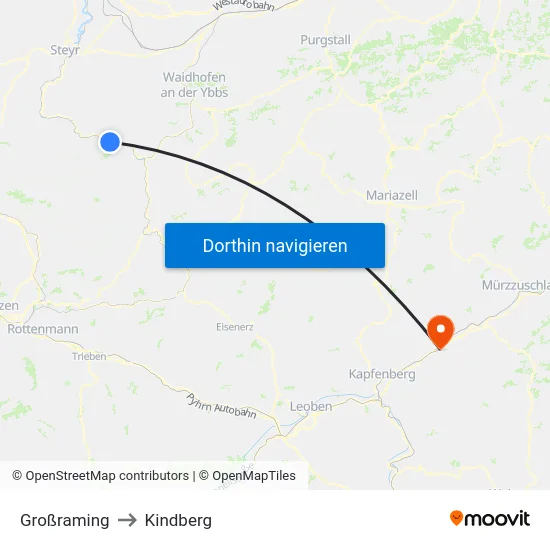 Großraming to Kindberg map