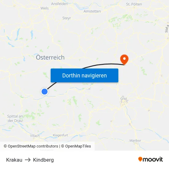 Krakau to Kindberg map
