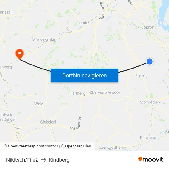 Nikitsch/Filež to Kindberg map