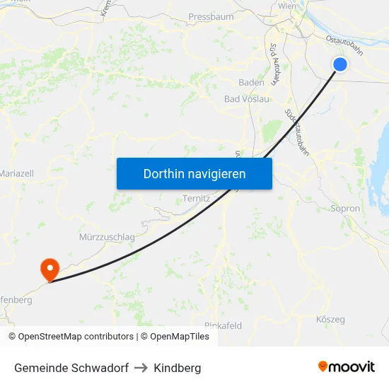 Gemeinde Schwadorf to Kindberg map