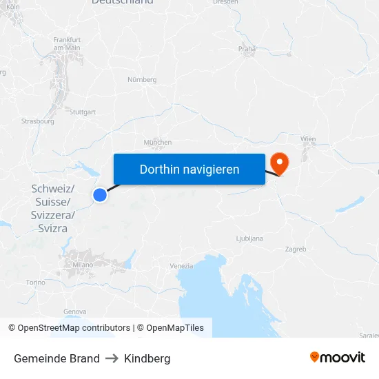 Gemeinde Brand to Kindberg map