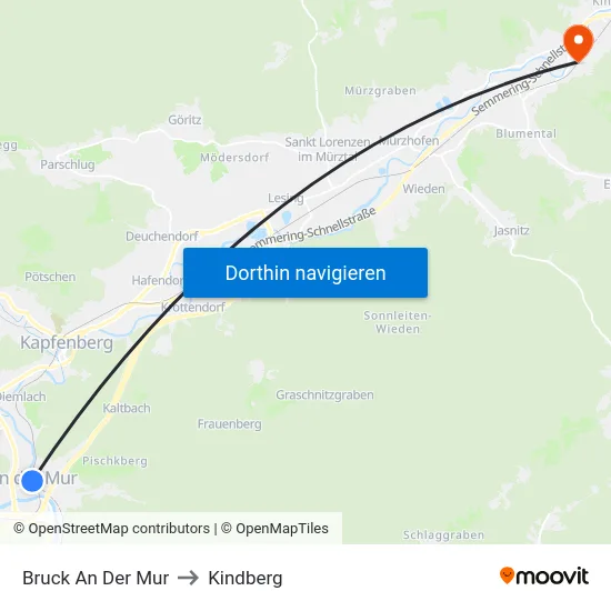 Bruck An Der Mur to Kindberg map