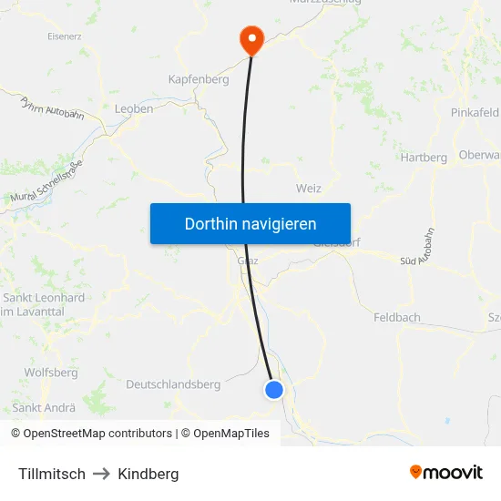 Tillmitsch to Kindberg map