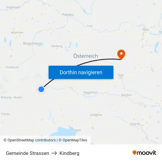Gemeinde Strassen to Kindberg map