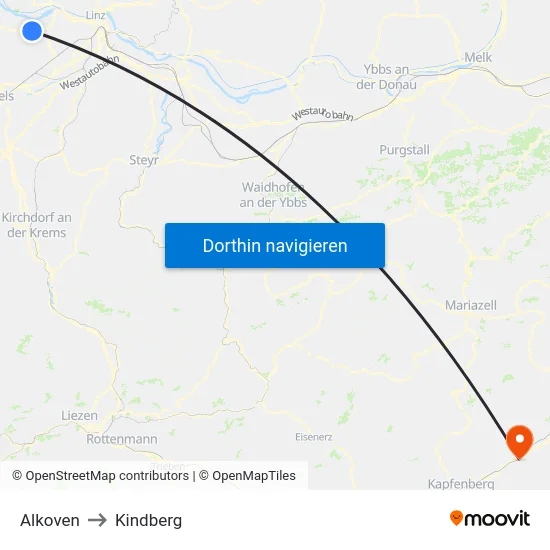 Alkoven to Kindberg map