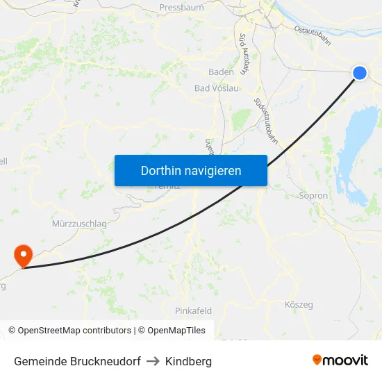 Gemeinde Bruckneudorf to Kindberg map