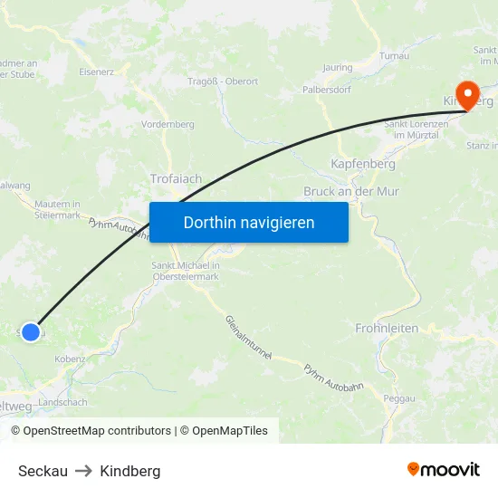 Seckau to Kindberg map