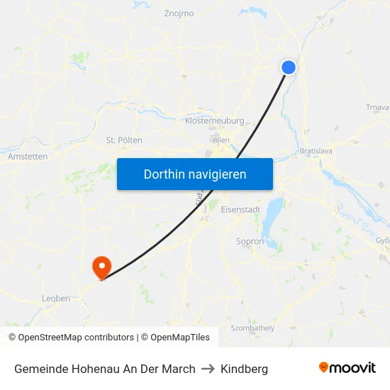 Gemeinde Hohenau An Der March to Kindberg map