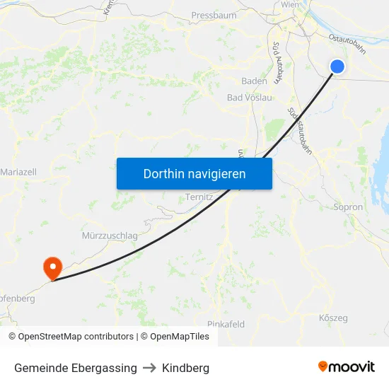 Gemeinde Ebergassing to Kindberg map