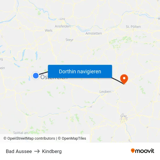 Bad Aussee to Kindberg map