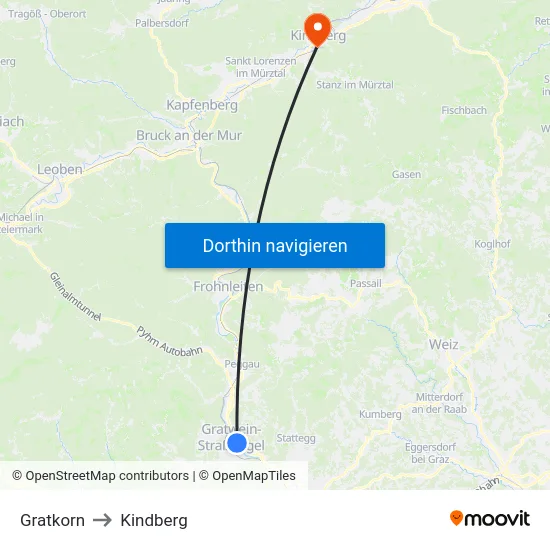 Gratkorn to Kindberg map