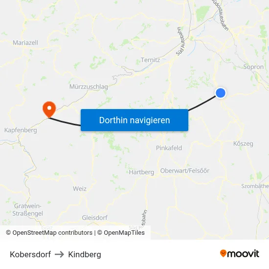 Kobersdorf to Kindberg map