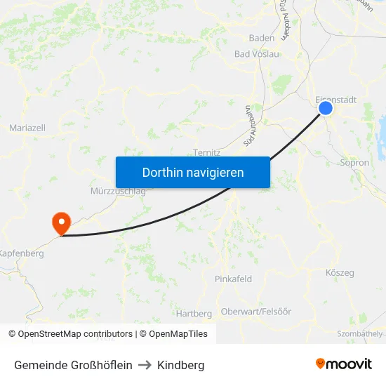 Gemeinde Großhöflein to Kindberg map