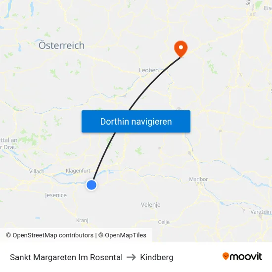 Sankt Margareten Im Rosental to Kindberg map