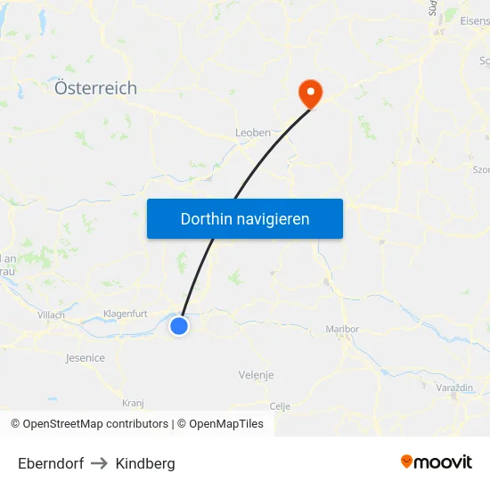 Eberndorf to Kindberg map