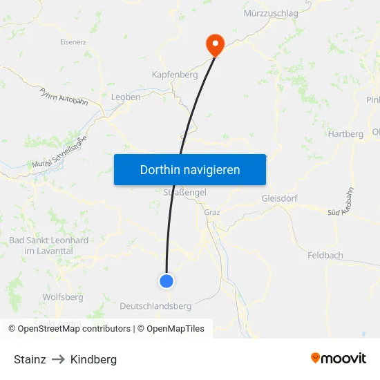 Stainz to Kindberg map