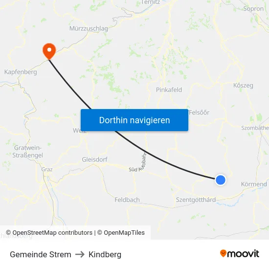 Gemeinde Strem to Kindberg map