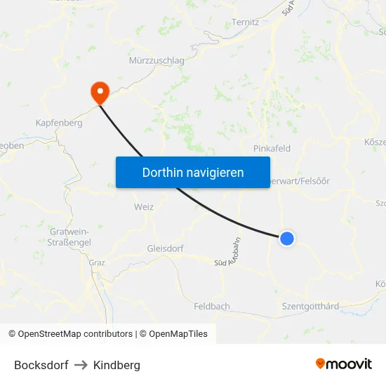 Bocksdorf to Kindberg map