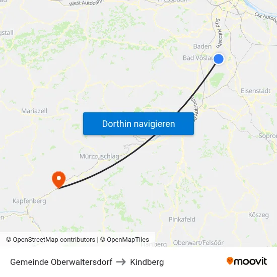 Gemeinde Oberwaltersdorf to Kindberg map