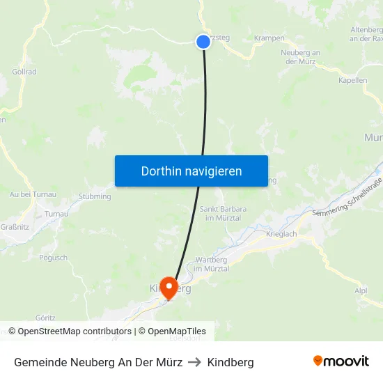 Gemeinde Neuberg An Der Mürz to Kindberg map