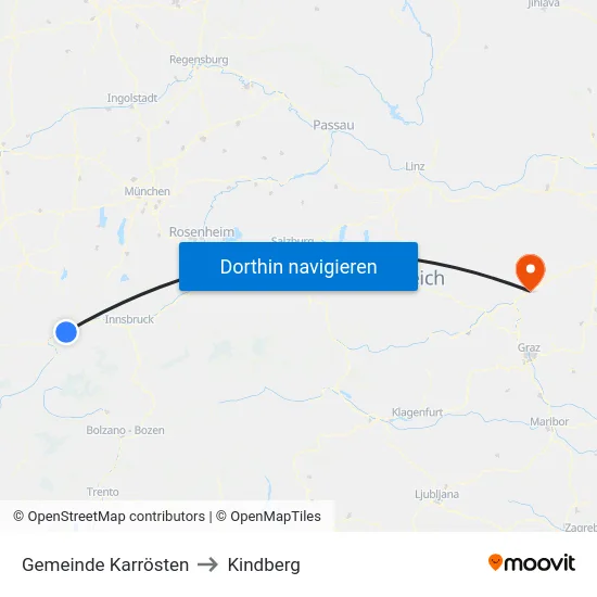 Gemeinde Karrösten to Kindberg map