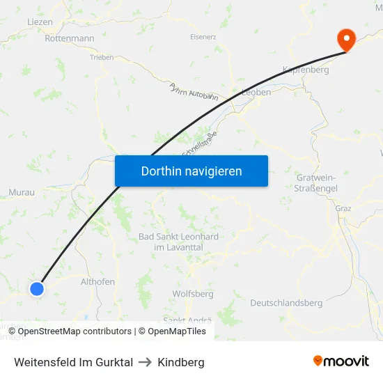 Weitensfeld Im Gurktal to Kindberg map