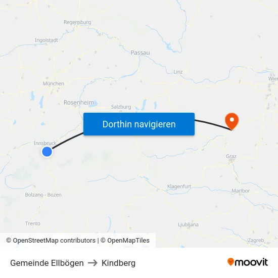Gemeinde Ellbögen to Kindberg map