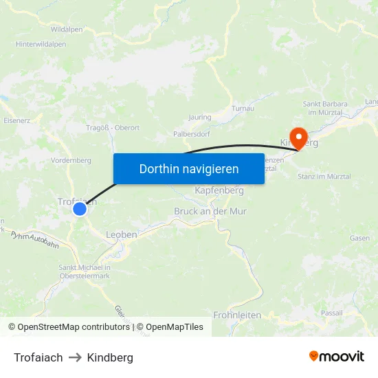 Trofaiach to Kindberg map