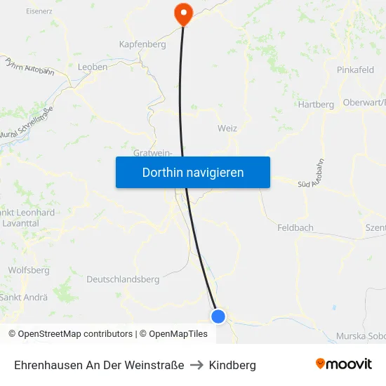Ehrenhausen An Der Weinstraße to Kindberg map