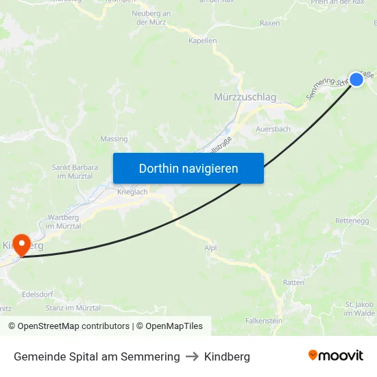 Gemeinde Spital am Semmering to Kindberg map